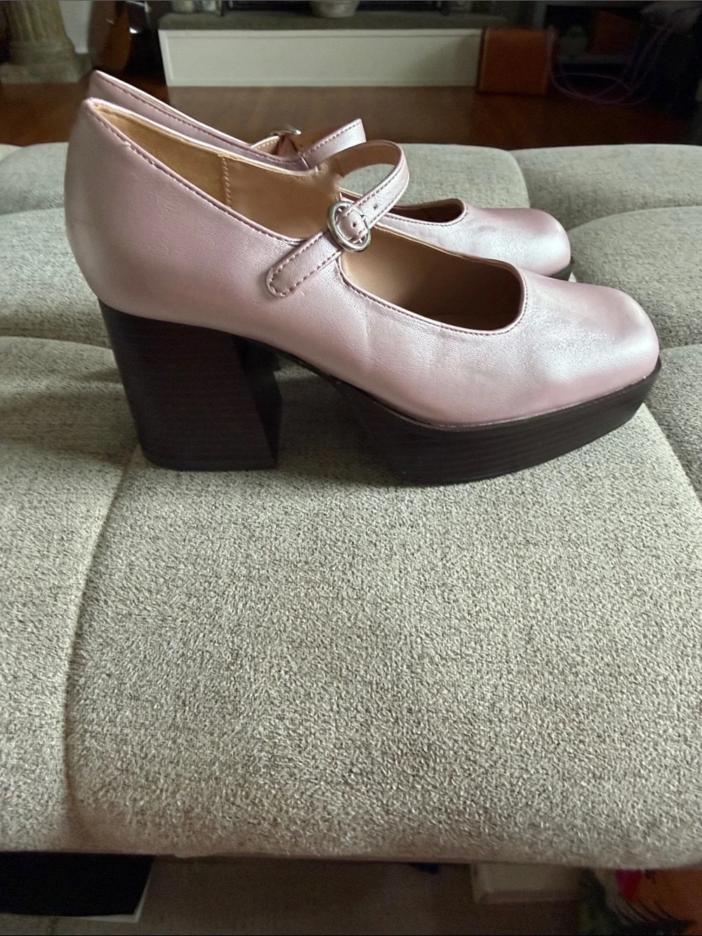Matisse Matilda Platform Mary Jane Heels Rose Metallic Sz 7